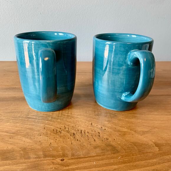 Pier 1 Coffee Mugs Essential Colours Teal 2 Discontinued Chunky Hand Painted - Picture 5 of 11
